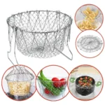 Stainless Steel Foldable Chef Basket – Multi-Functional Kitchen Colander for Steaming, Rinsing, Straining & Frying - Image 2